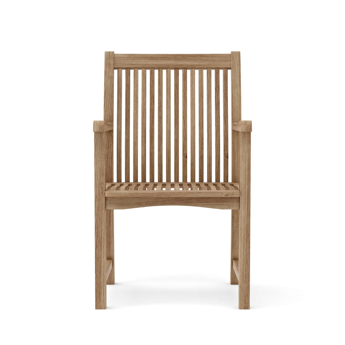 Wooden chair with slatted design on a white background