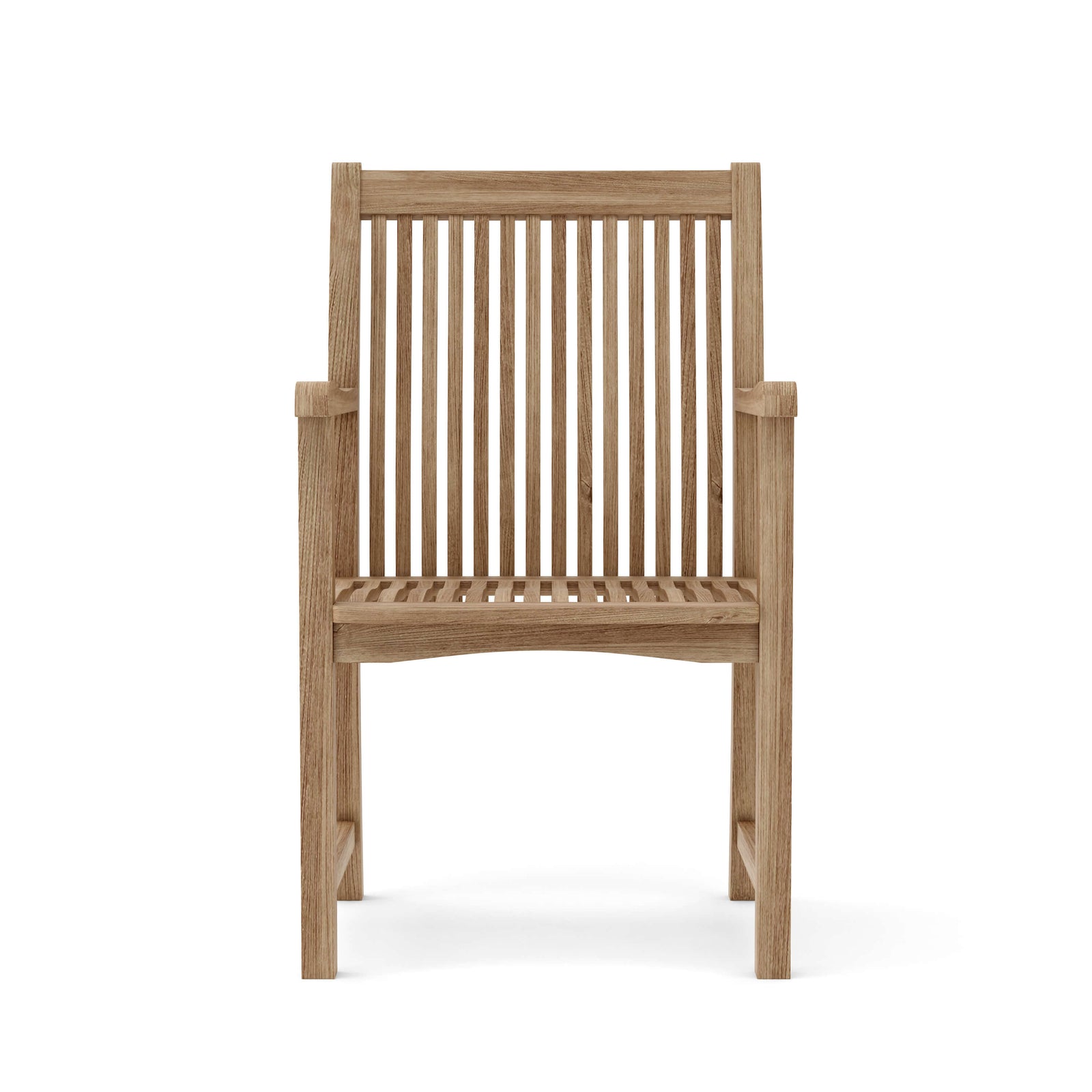 Wooden chair with slatted design on a white background