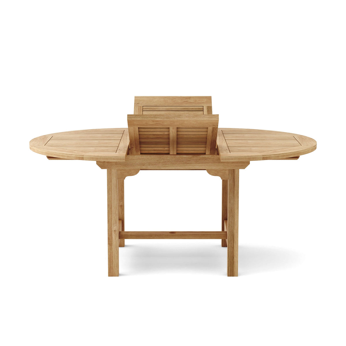 Wooden outdoor table with extendable leaves on a white background