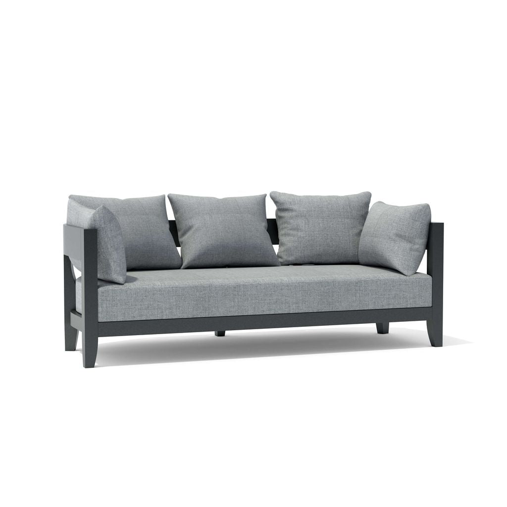 Gray sofa with cushions on a white background