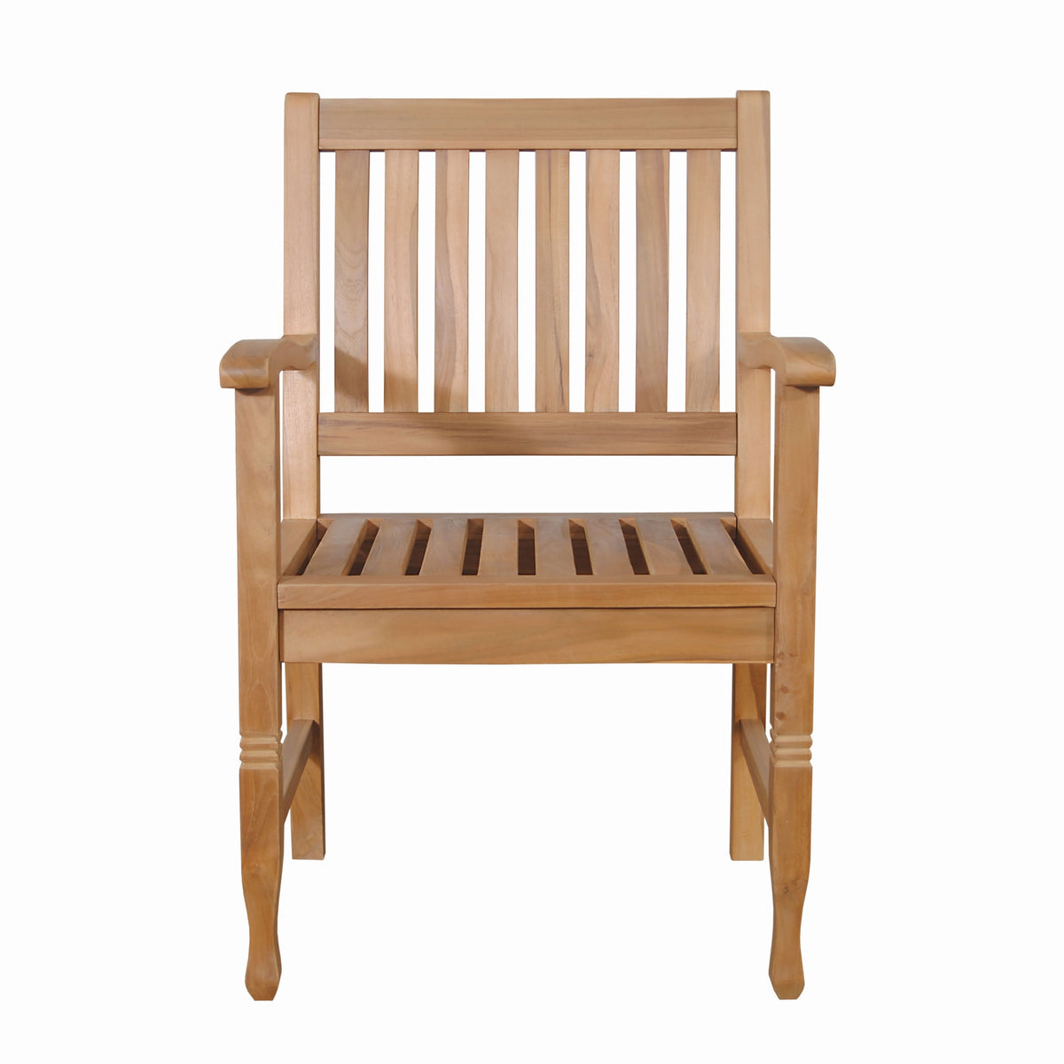 Wooden chair with slatted design on a white background