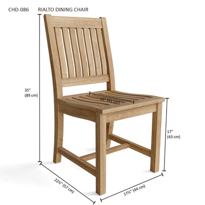 Wooden dining chair with dimensions labeled on a white background