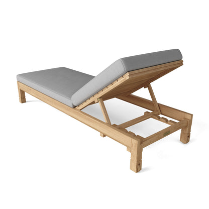 Wooden adjustable bed with gray cushions on a white background