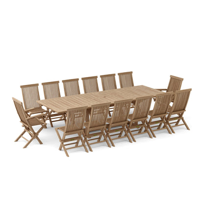 Wooden outdoor table with matching chairs on a white background