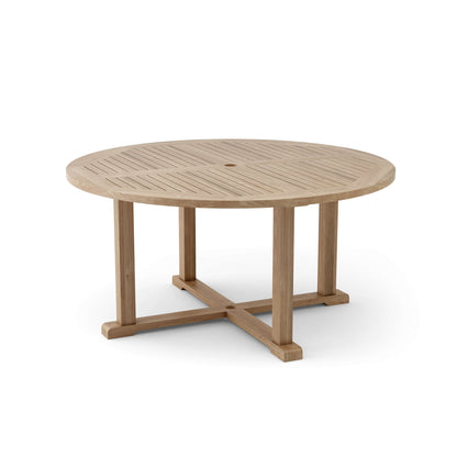 Round wooden table on a white background