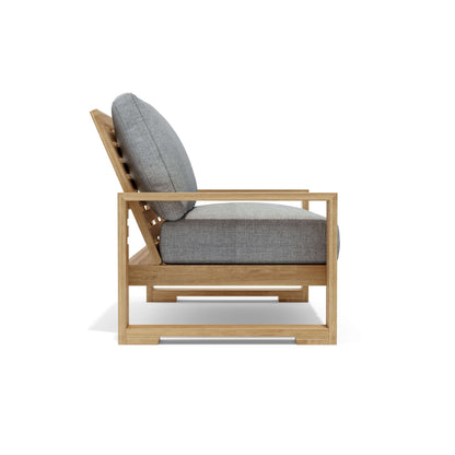 Anderson Teak Capistrano Deep Seating Loveseat - angled view of teak outdoor two-seat sofa