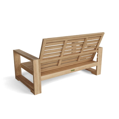 Anderson Teak Capistrano Deep Seating Loveseat - rear three-quarter view of teak loveseat