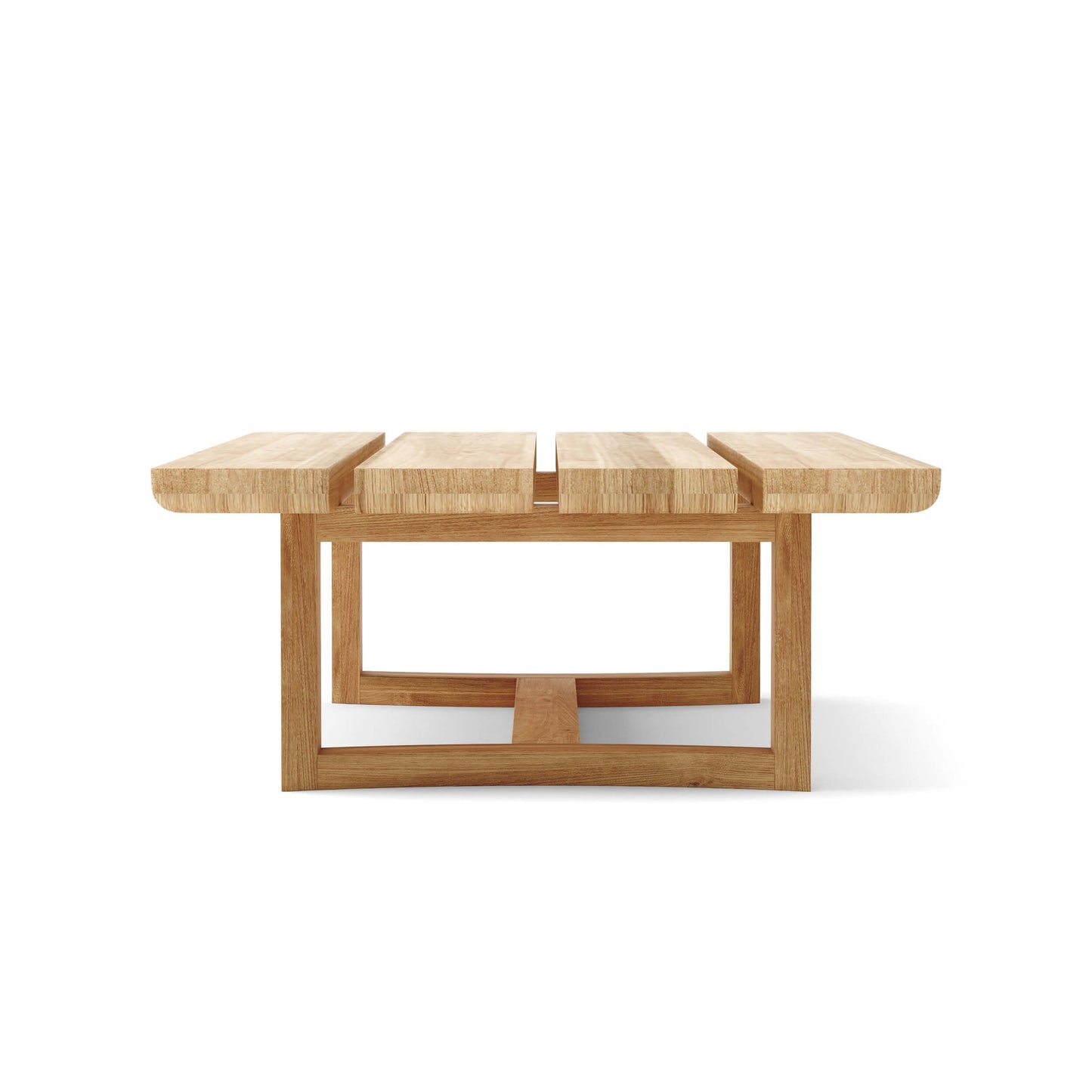 Wooden dining table with a modern design on a white background