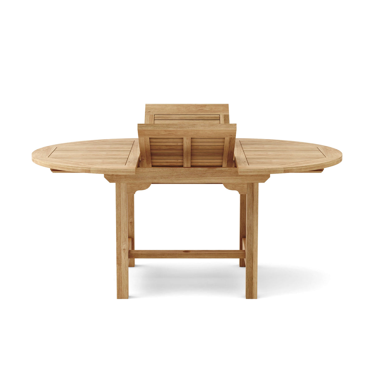Wooden outdoor table with extendable leaves on a white background