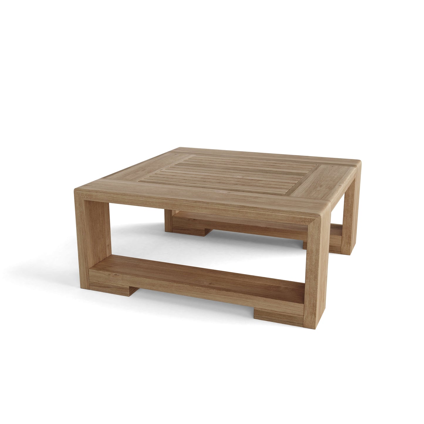 Anderson Teak Capistrano Square Side Table - angled view of square teak patio side table