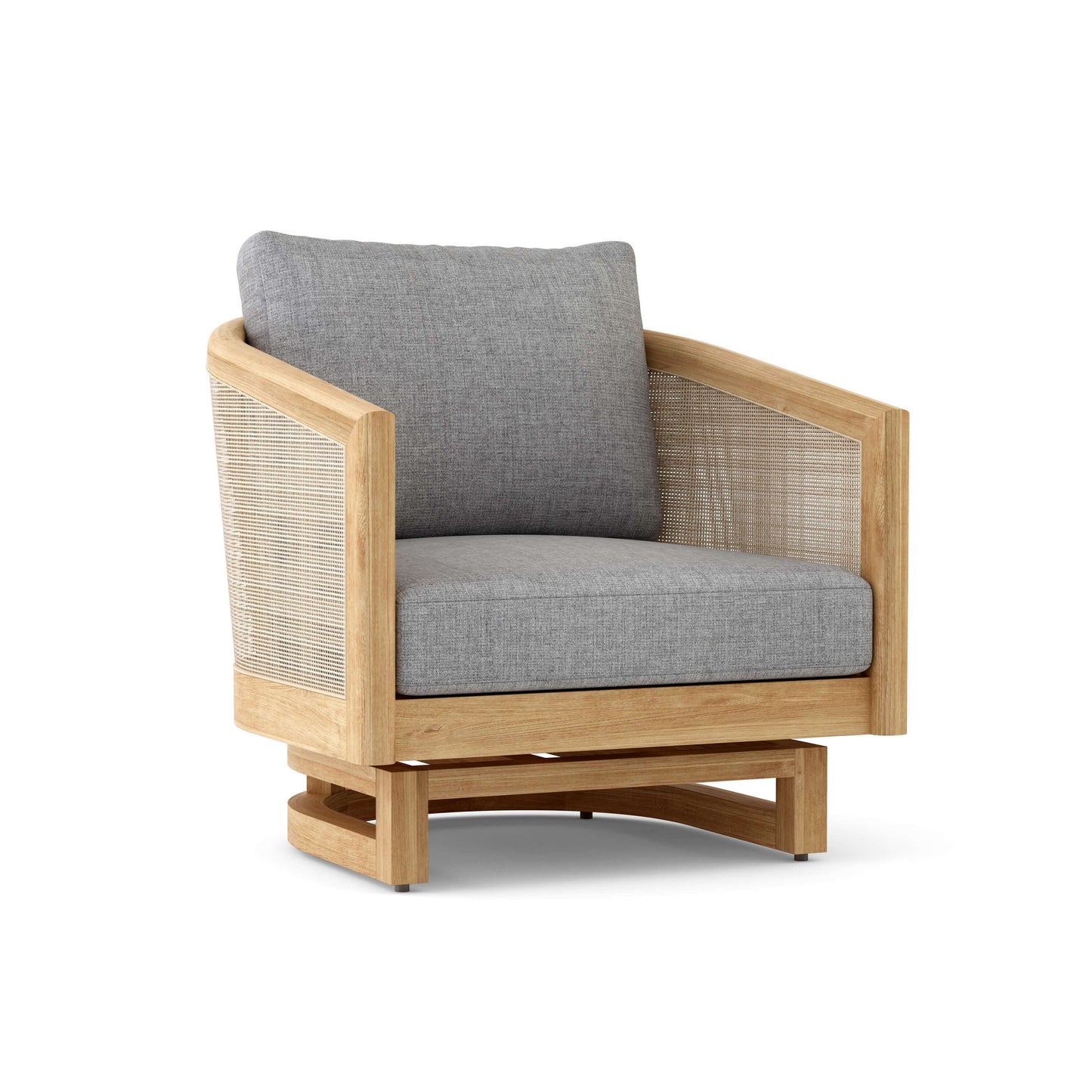 Wooden armchair with gray cushion on a white background