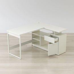 Lexi 55" L-Shaped Corner Desk with Storage, Drawer & Gloss White Finish