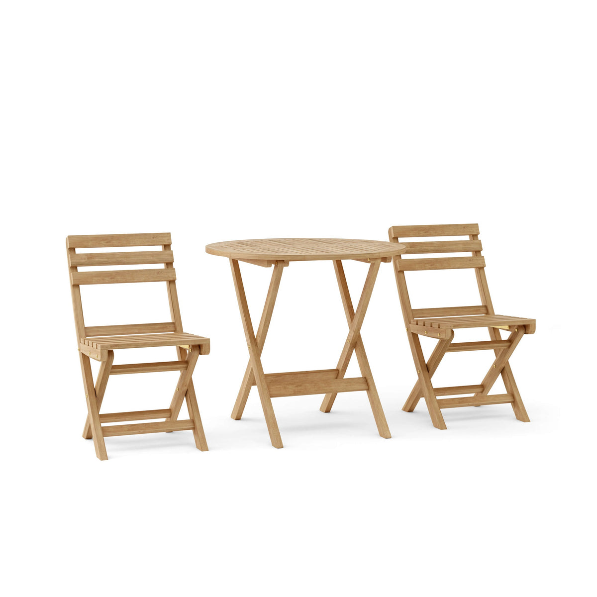 Wooden outdoor table and chairs set on a white background