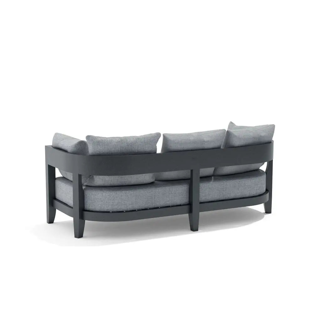 Gray sofa with cushions on a white background