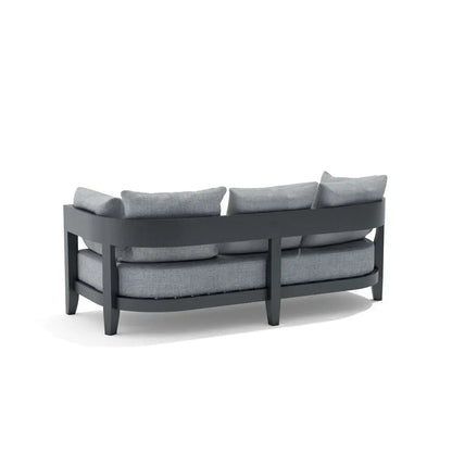 Gray sofa with cushions on a white background
