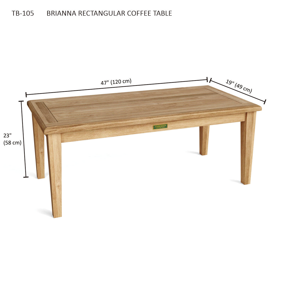 Rectangular coffee table with dimensions labeled on a white background