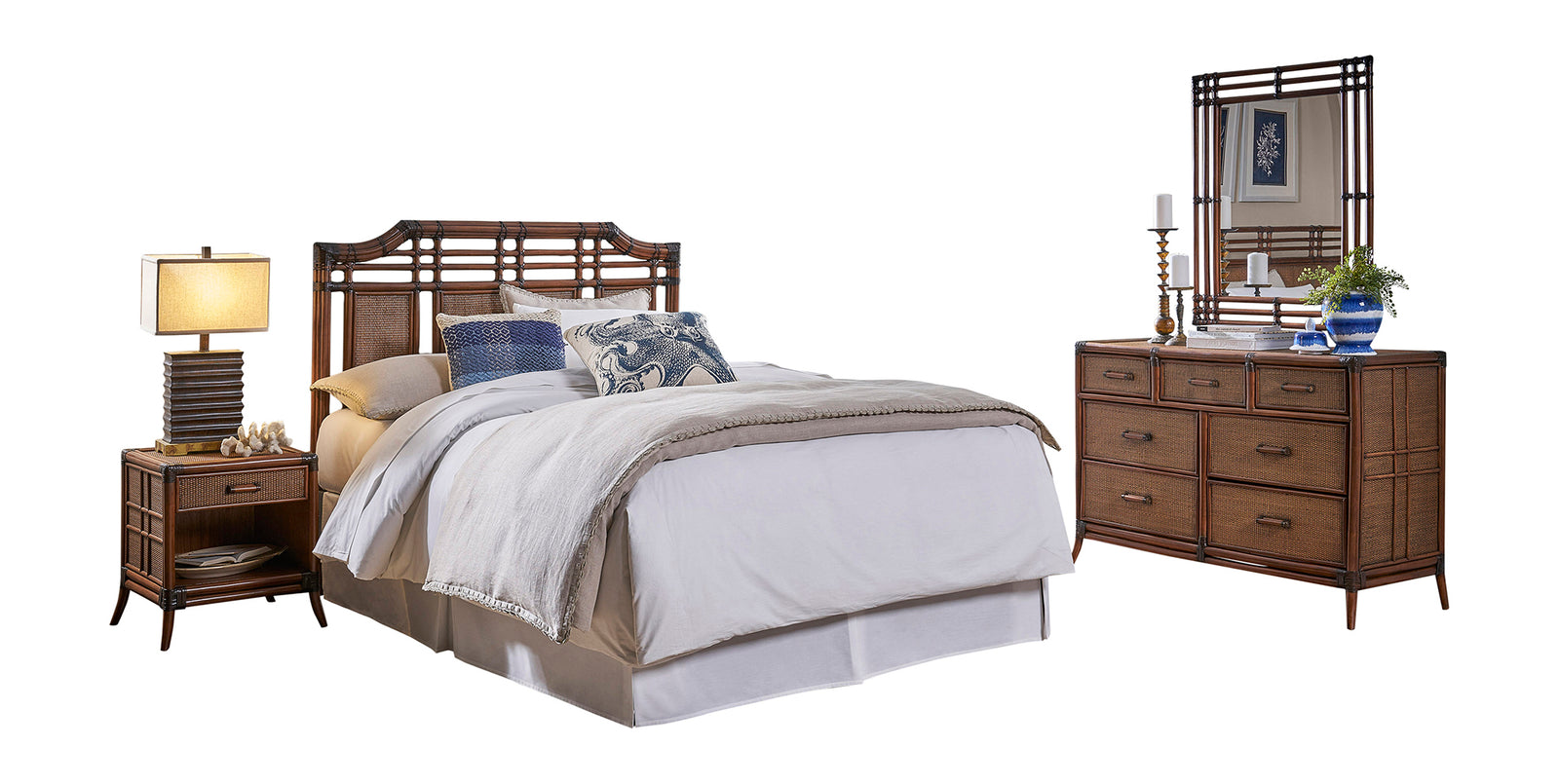 Palm Cove 4-Piece Queen Bedroom Set with Triple Dresser | Hospitality Rattan Home