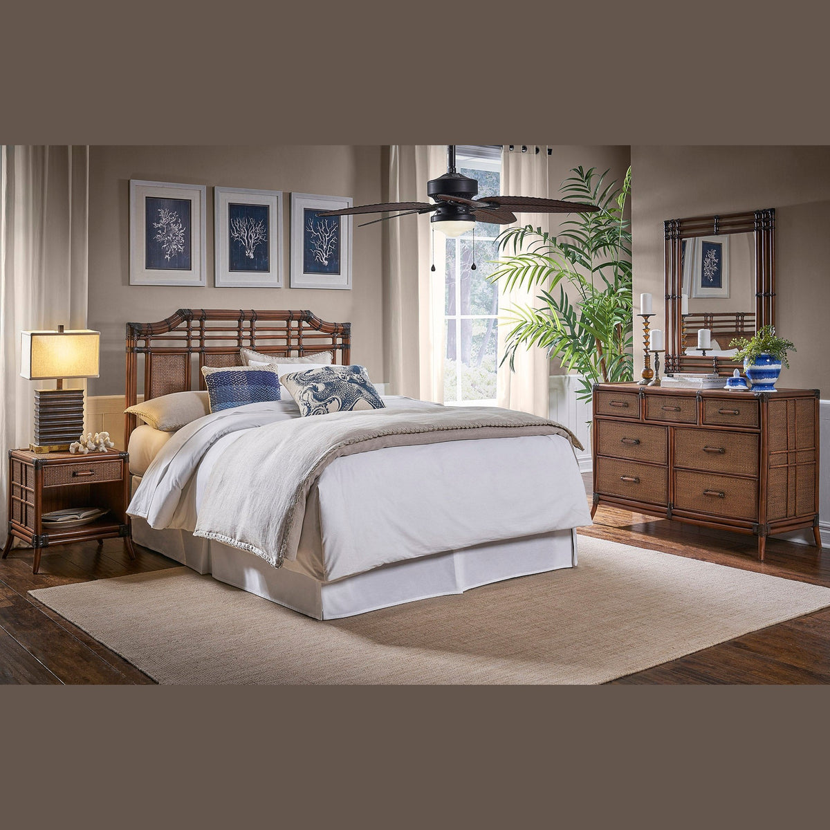 Palm Cove 4-Piece Queen Bedroom Set with Triple Dresser | Hospitality Rattan Home