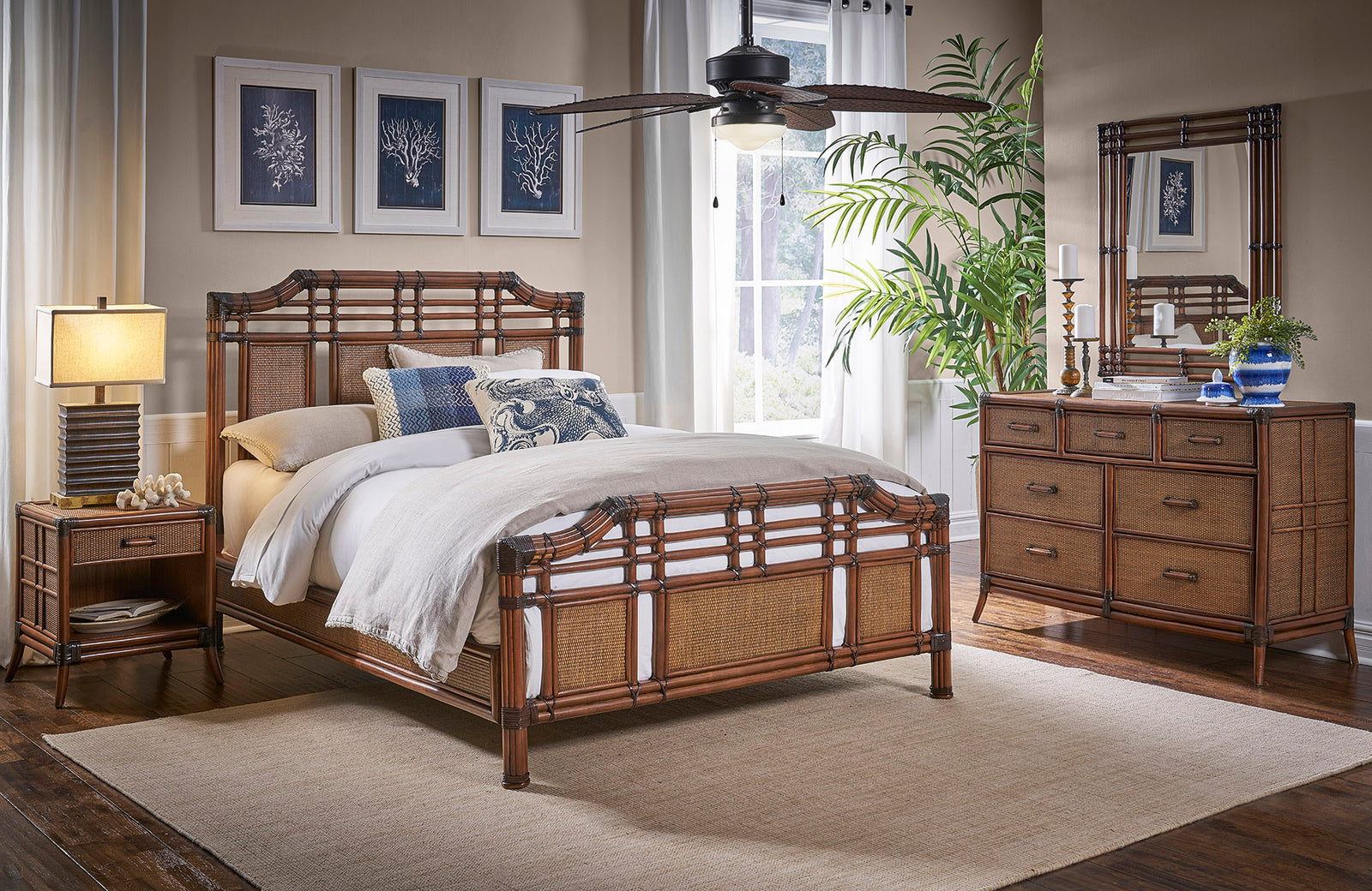 Palm Cove 6-Piece Complete Queen Bedroom Set with Triple Dresser | Hospitality Rattan Home