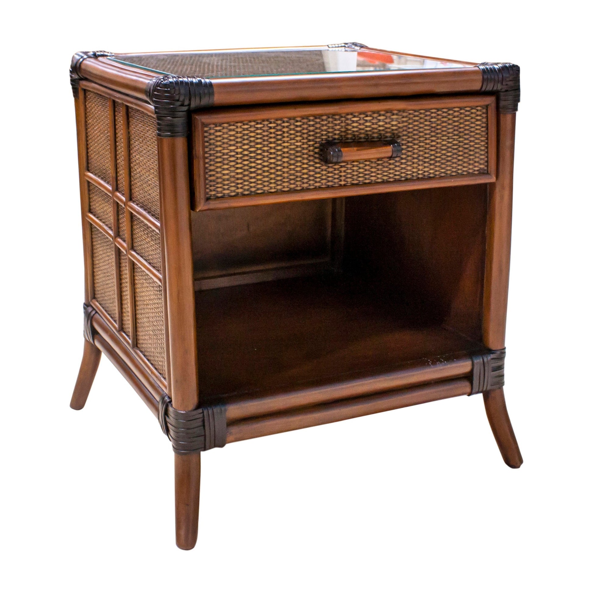 Palm Cove 1-Drawer Nightstand with Glass | Hospitality Rattan Home