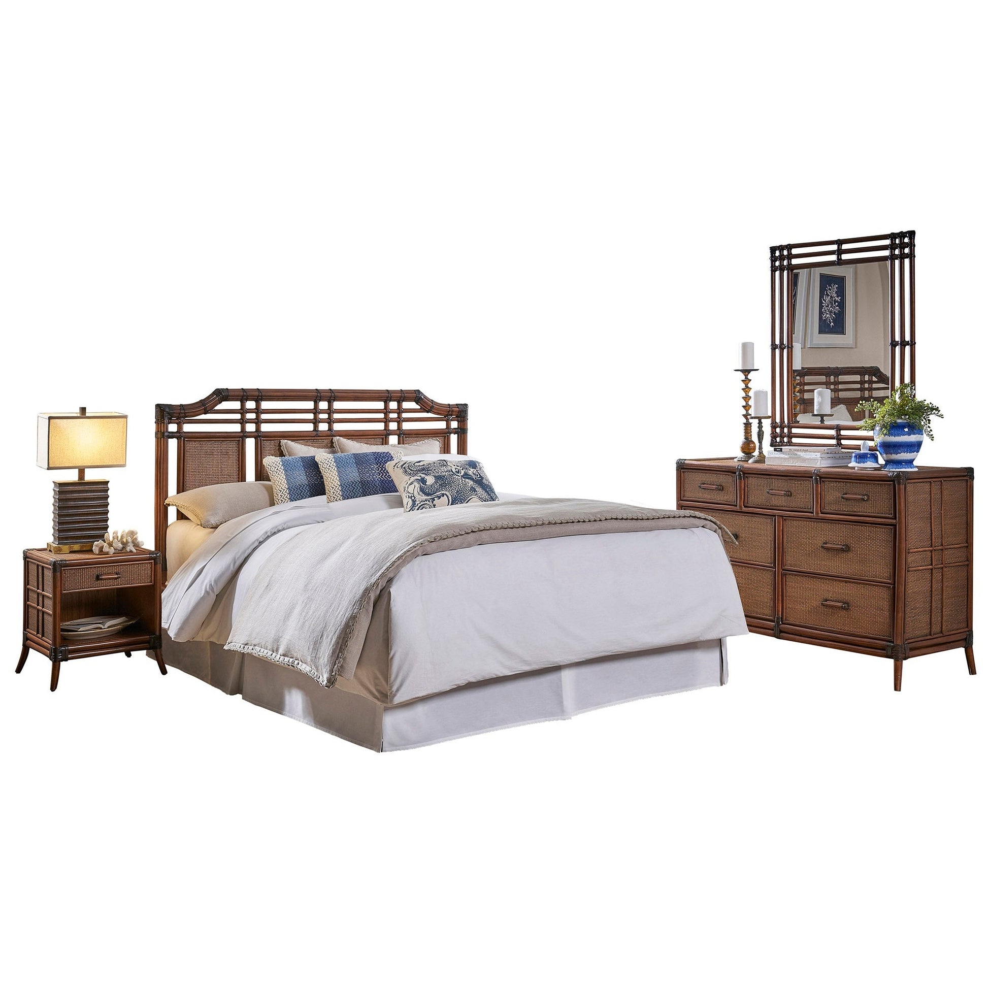 Palm Cove 4-Piece King Bedroom Set with Triple Dresser | Hospitality Rattan Home