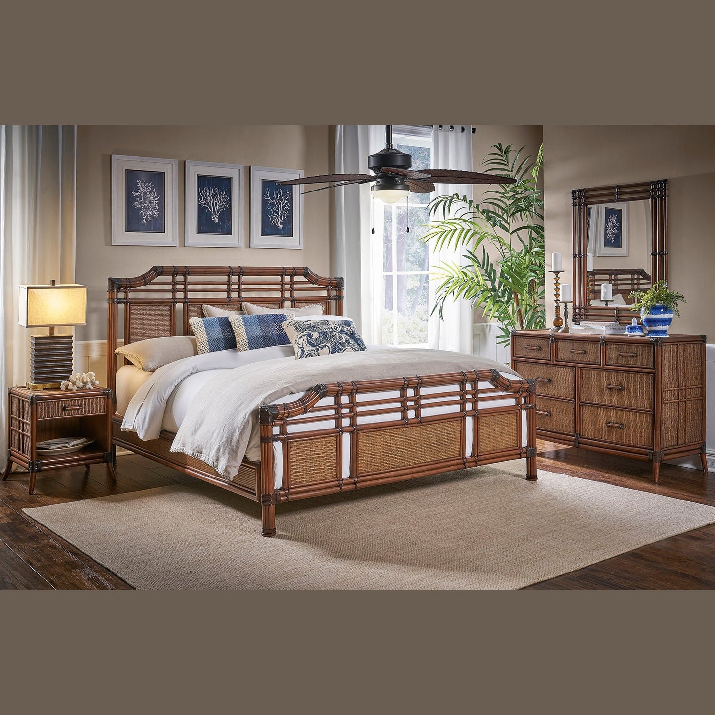 Palm Cove 6-Piece Complete King Bedroom Set with Triple Dresser | Hospitality Rattan Home