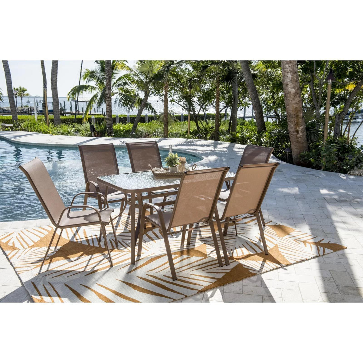 Panama Jack Cafe 7 PC Dining Set High back Sling PJO-9001-ESP-7DH - BetterPatio.com