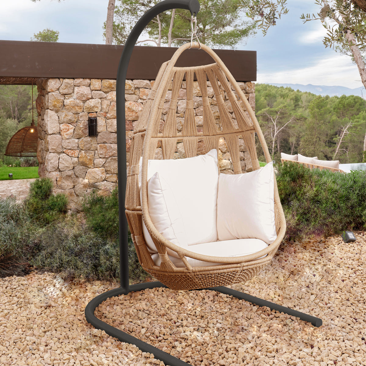 Krabi Hanging Chair with Sunbrella Cushion &amp; Stand