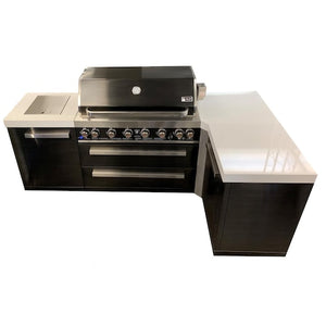 Mont Alpi L Shaped Grill Island with 805 Deluxe Gas Grill, Infrared Side Burner, Black Stainless Steel - MAi805-BSS90C - BetterPatio.com