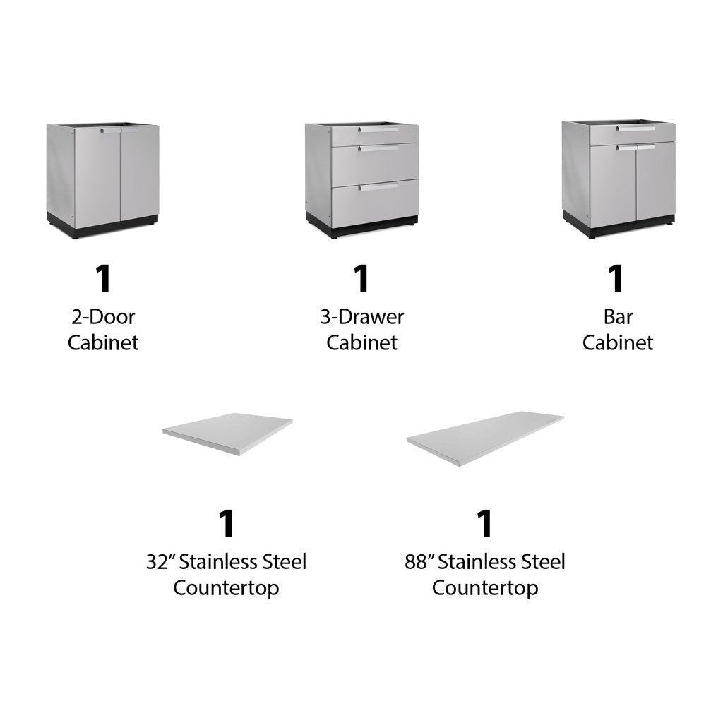 NewAge Outdoor Kitchen 5 PC Cabinet Set in Stainless Steel with Countertops 65050 - BetterPatio.com