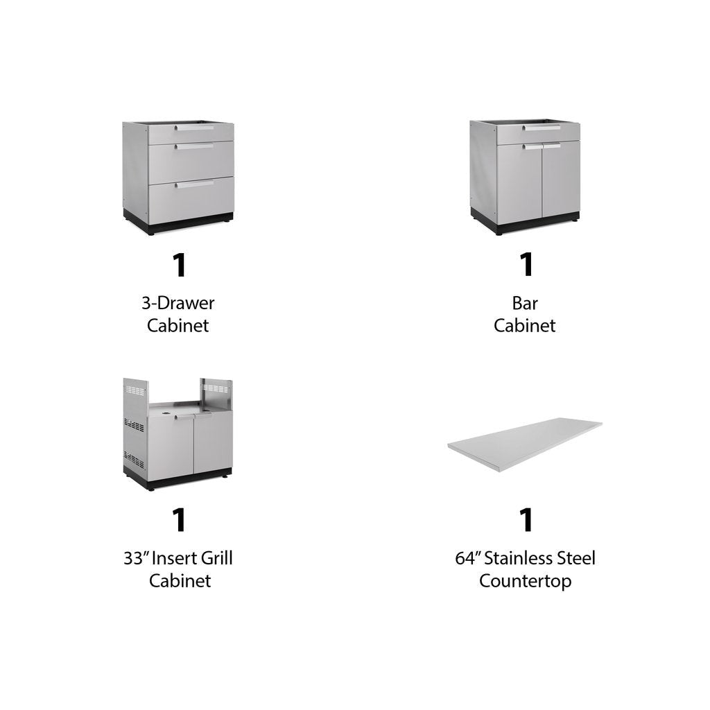NewAge Outdoor Kitchen 4 PC Cabinet Set in Stainless Steel with Countertops 65051 - BetterPatio.com