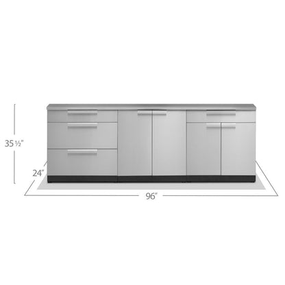 NewAge Outdoor Kitchen 4 PC Cabinet Set in Stainless Steel with Countertops 65052 - BetterPatio.com