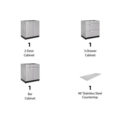 NewAge Outdoor Kitchen 4 PC Cabinet Set in Stainless Steel with Countertops 65052 - BetterPatio.com