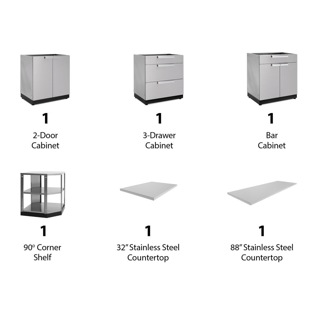NewAge Outdoor Kitchen 6 PC Cabinet Set in Stainless Steel with Countertops 65054 - BetterPatio.com