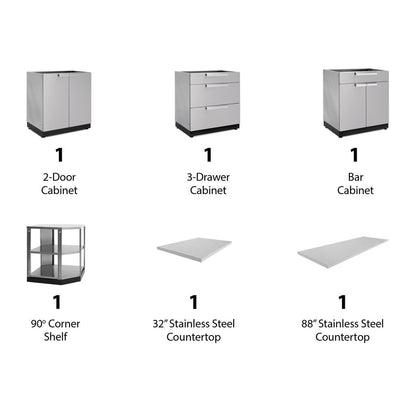NewAge Outdoor Kitchen 6 PC Cabinet Set in Stainless Steel with Countertops 65054 - BetterPatio.com
