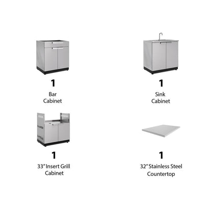 NewAge Outdoor Kitchen 4 PC Cabinet Set in Stainless Steel with Countertops 65058 - BetterPatio.com