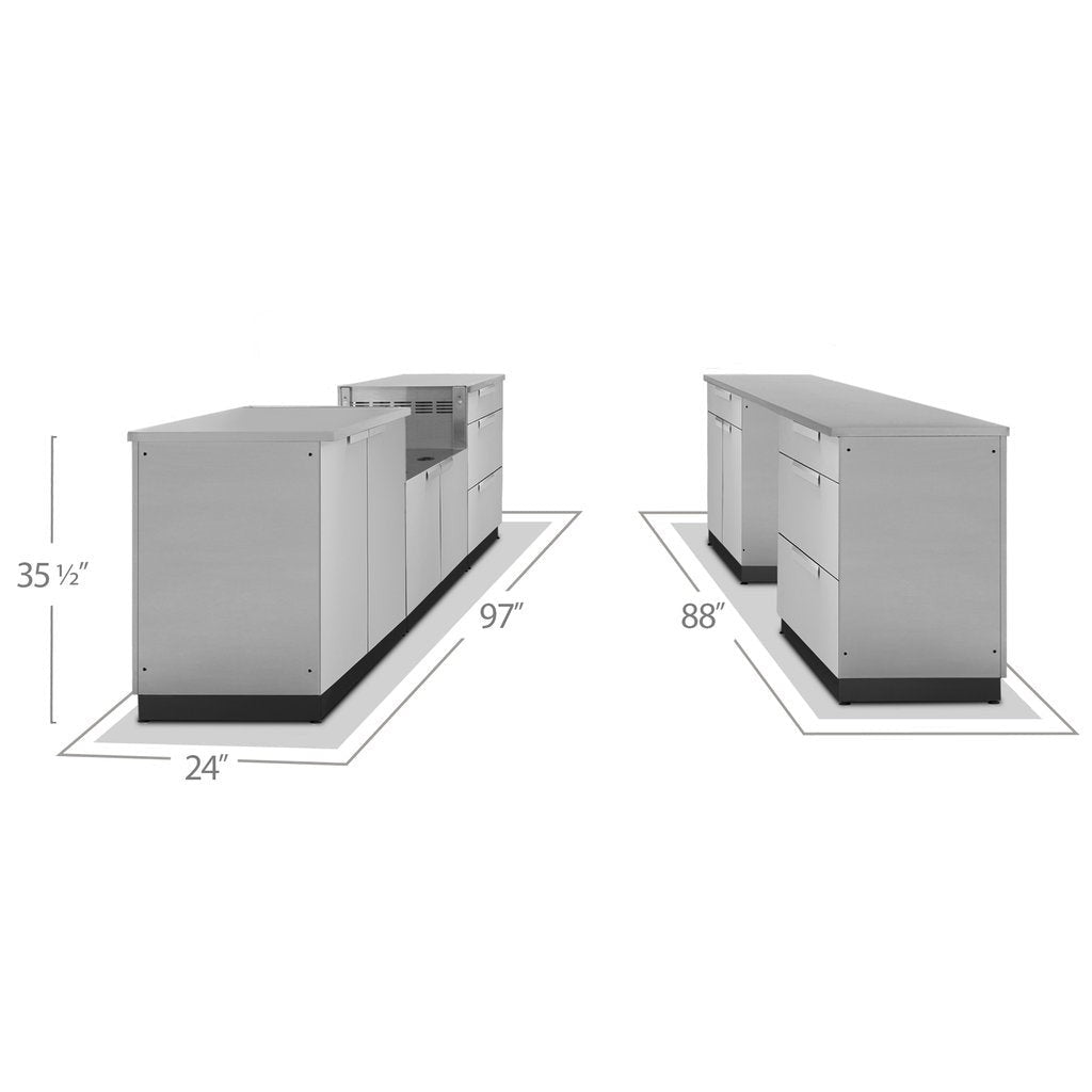 NewAge Outdoor Kitchen 9 PC Cabinet Set in Stainless Steel with Countertops 65063 - BetterPatio.com