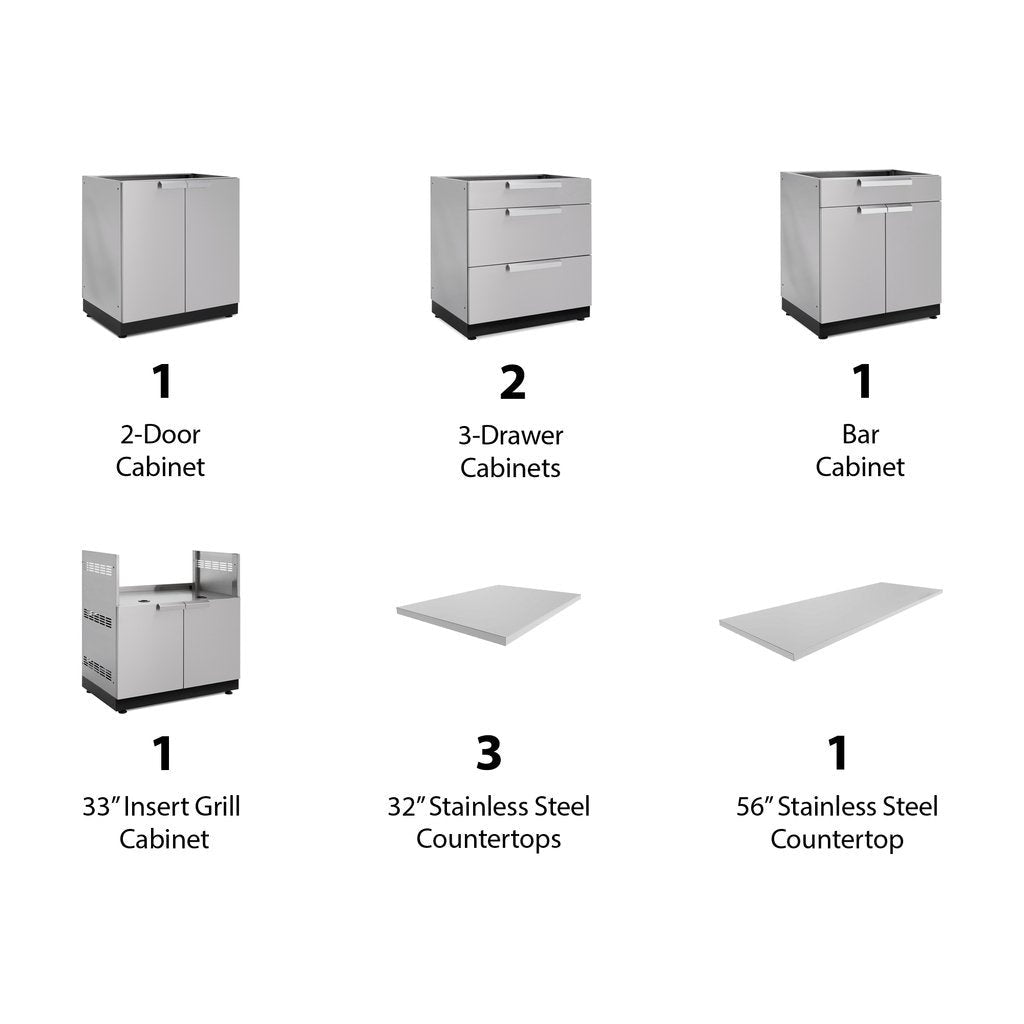 NewAge Outdoor Kitchen 9 PC Cabinet Set in Stainless Steel with Countertops 65063 - BetterPatio.com