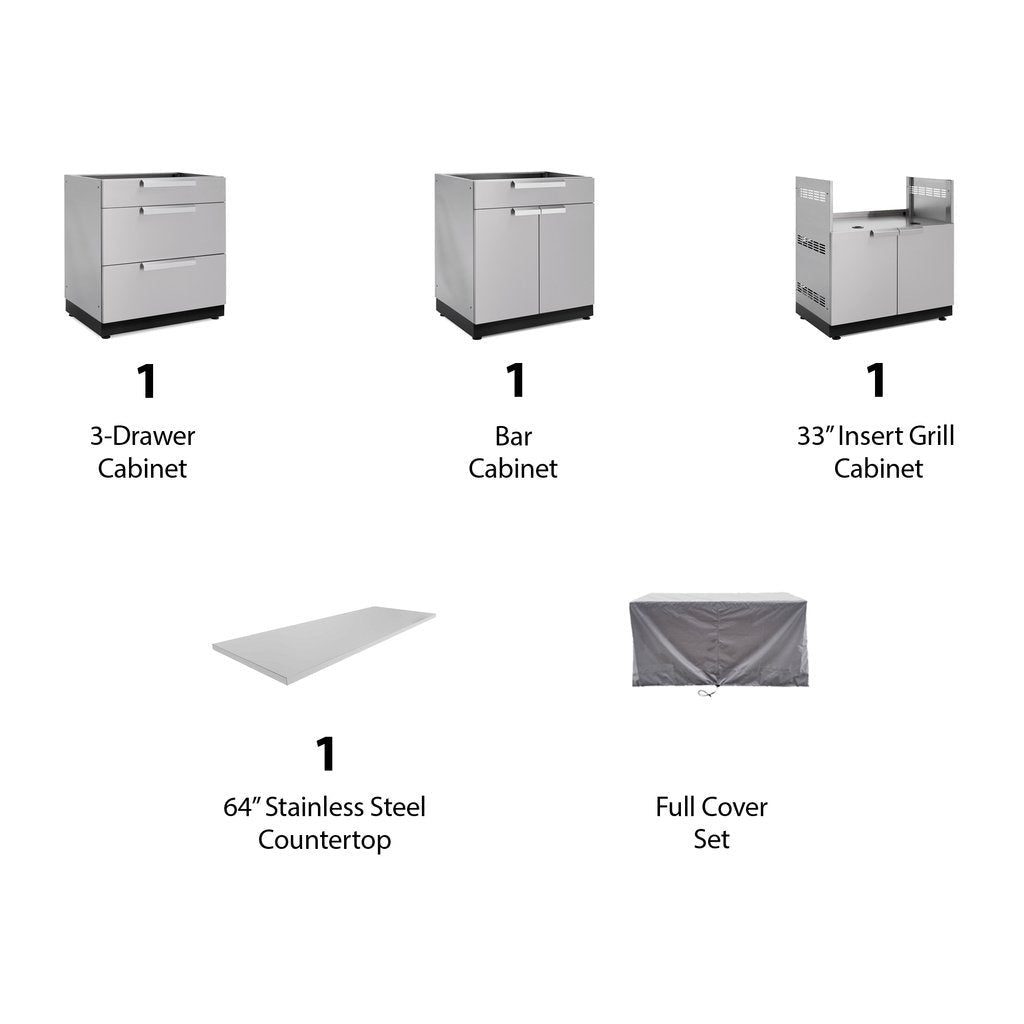 NewAge Outdoor Kitchen 4 PC Cabinet Set in Stainless Steel with Covers 65076 - BetterPatio.com