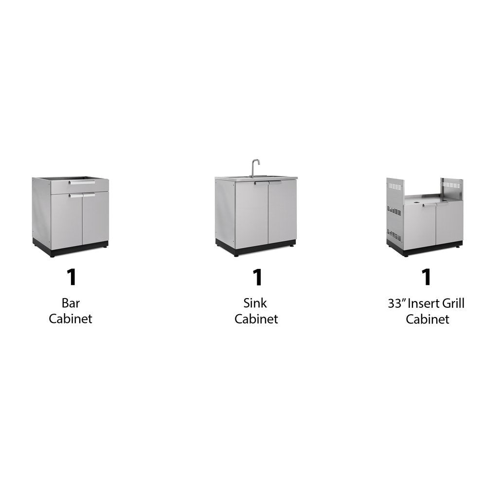 NewAge Outdoor Kitchen 3 PC Cabinet Set in Stainless Steel 65087 - BetterPatio.com