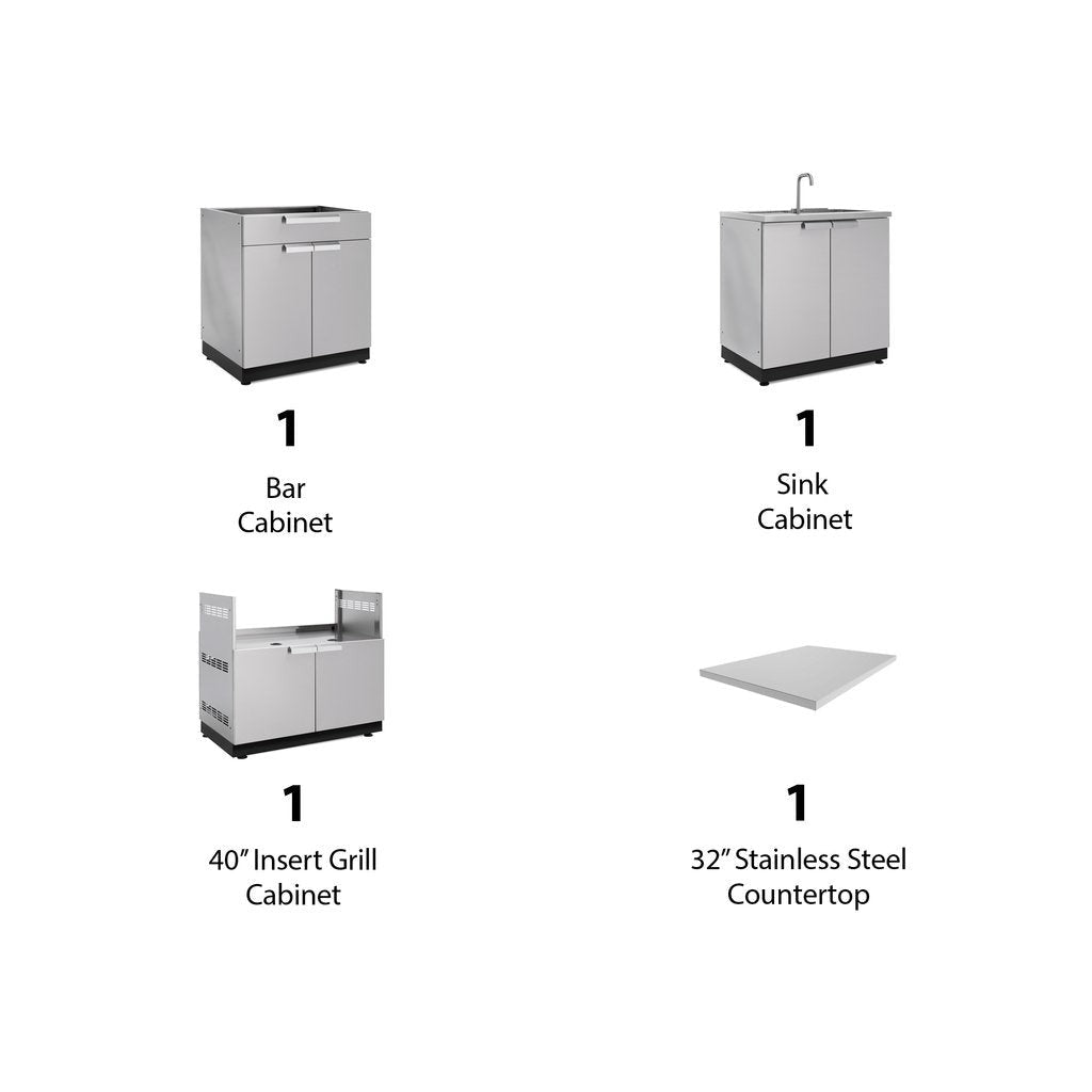 NewAge Outdoor Kitchen 4 PC Cabinet Set in Stainless Steel with Countertops 65092 - BetterPatio.com