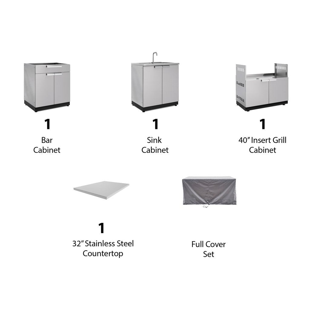 NewAge Outdoor Kitchen 4 PC Cabinet Set in Stainless Steel with Covers 65093 - BetterPatio.com