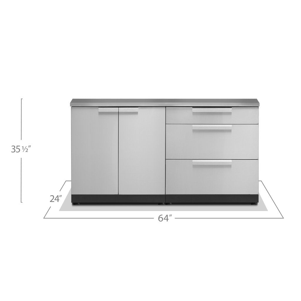 NewAge Outdoor Kitchen 3 PC Cabinet Set in Stainless Steel with Countertops 65104 - BetterPatio.com