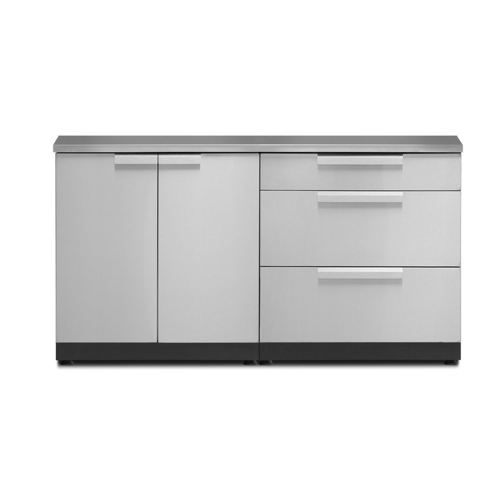 NewAge Outdoor Kitchen 3 PC Cabinet Set in Stainless Steel with Countertops 65104 - BetterPatio.com