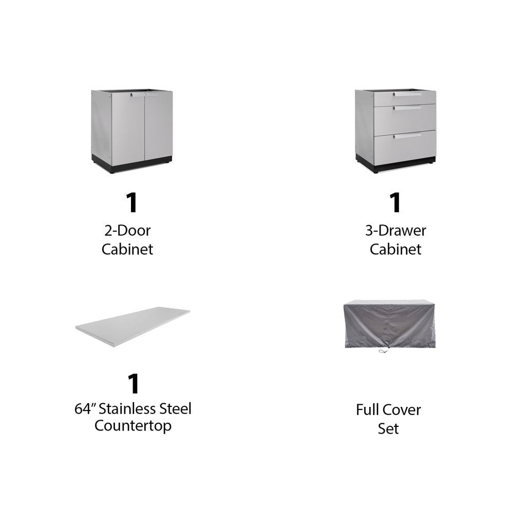 NewAge Outdoor Kitchen 3 PC Cabinet Set in Stainless Steel with Covers 65105 - BetterPatio.com