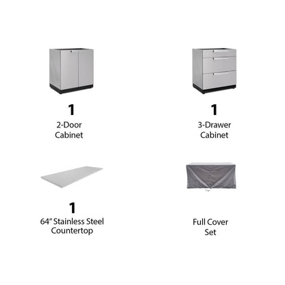 NewAge Outdoor Kitchen 3 PC Cabinet Set in Stainless Steel with Covers 65105 - BetterPatio.com