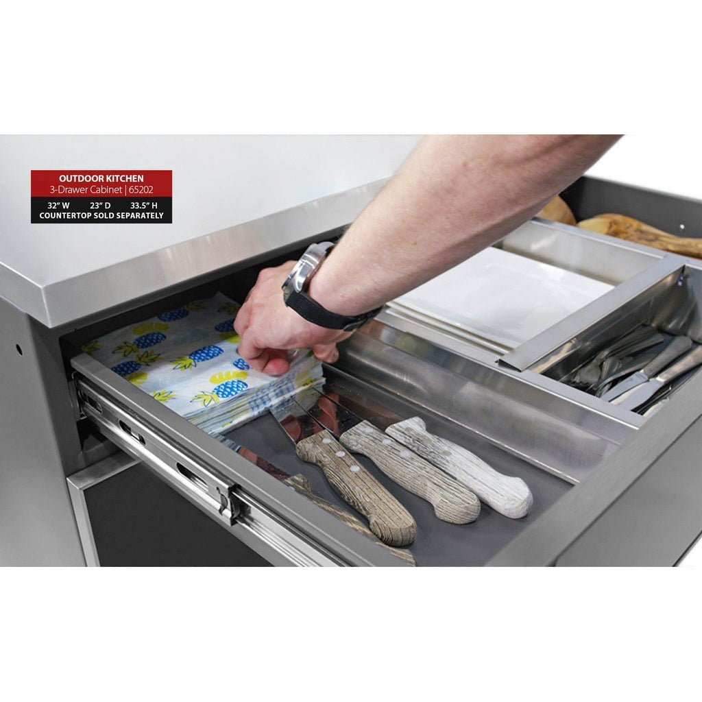 NewAge Outdoor Kitchen 3-Drawer Cabinet in Slate Gray 65202 - BetterPatio.com