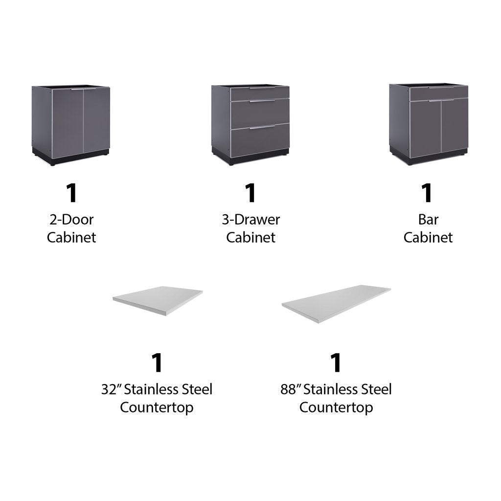NewAge Outdoor Kitchen 5 PC Cabinet Set in Slate Gray with Countertops 65250 - BetterPatio.com