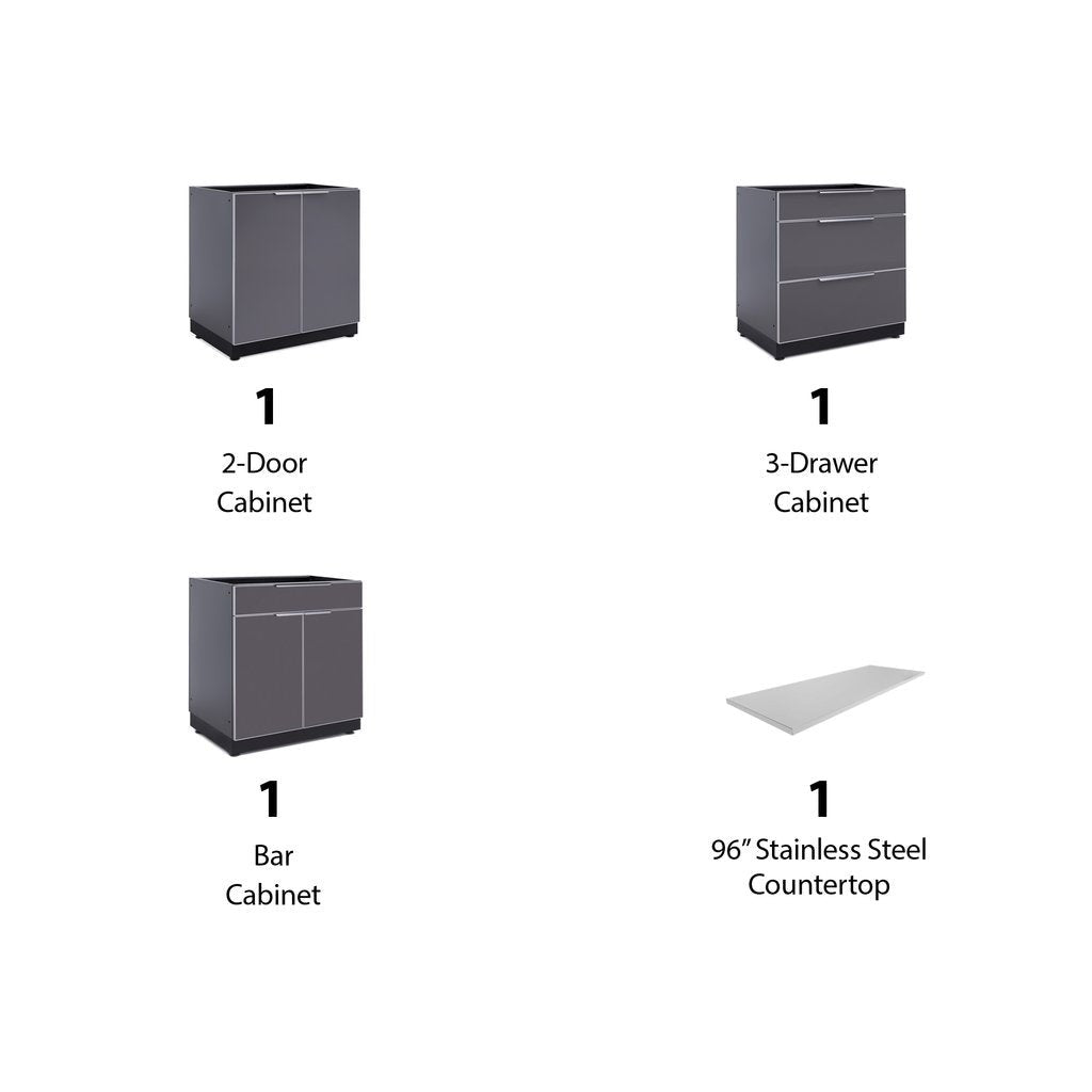 NewAge Outdoor Kitchen 4 PC Cabinet Set in Slate Gray with Countertops 65252 - BetterPatio.com
