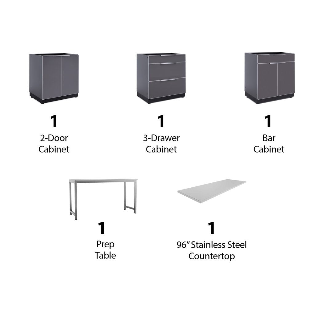 NewAge Outdoor Kitchen 5 PC Cabinet Set in Slate Gray with Countertops 65262 - BetterPatio.com